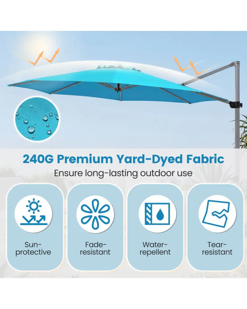 11 Feet Patio Offset Cantilever Umbrella 360° Rotation Aluminum Tilt-Blue - Blue - Outdoor Umbrellas