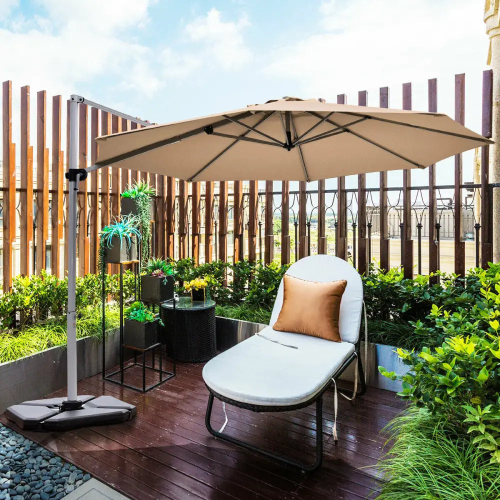 11 Feet Patio Offset Cantilever Umbrella 360° Rotation Aluminum Tilt-Beige - Beige - Outdoor Umbrellas