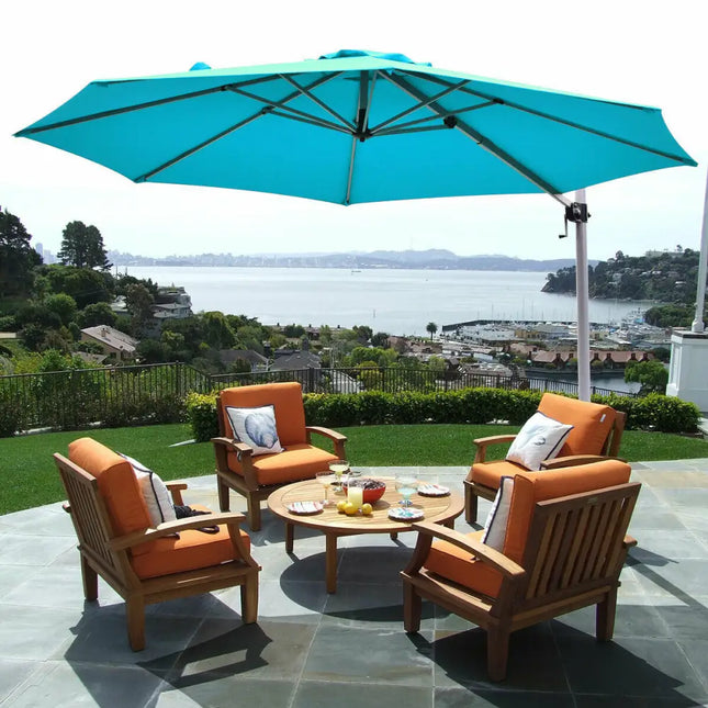 11 Feet Patio Offset Cantilever Umbrella 360° Rotation Aluminum Tilt-Blue - Blue - Outdoor Umbrellas