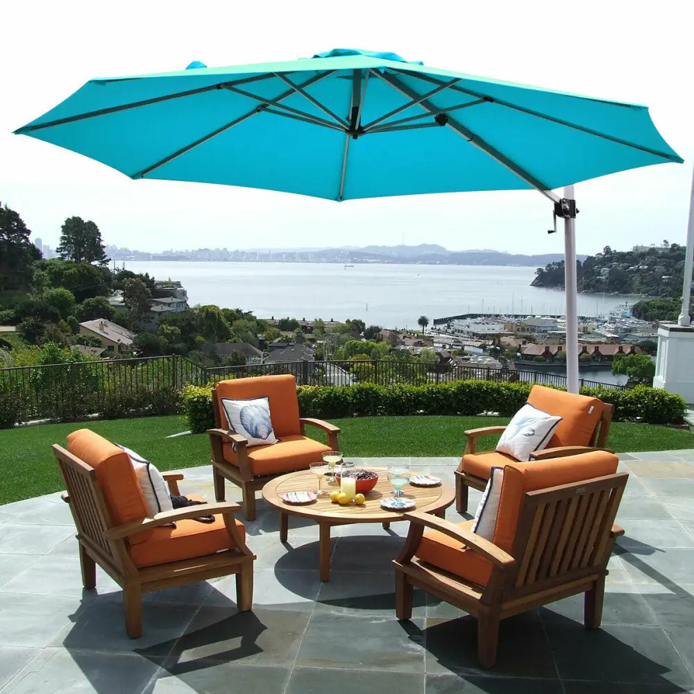 11 Feet Patio Offset Cantilever Umbrella 360° Rotation Aluminum Tilt-Blue - Blue - Outdoor Umbrellas