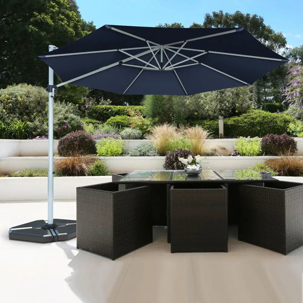 11 Feet Patio Offset Cantilever Umbrella 360° Rotation Aluminum Tilt-Navy - Navy - Outdoor Umbrellas