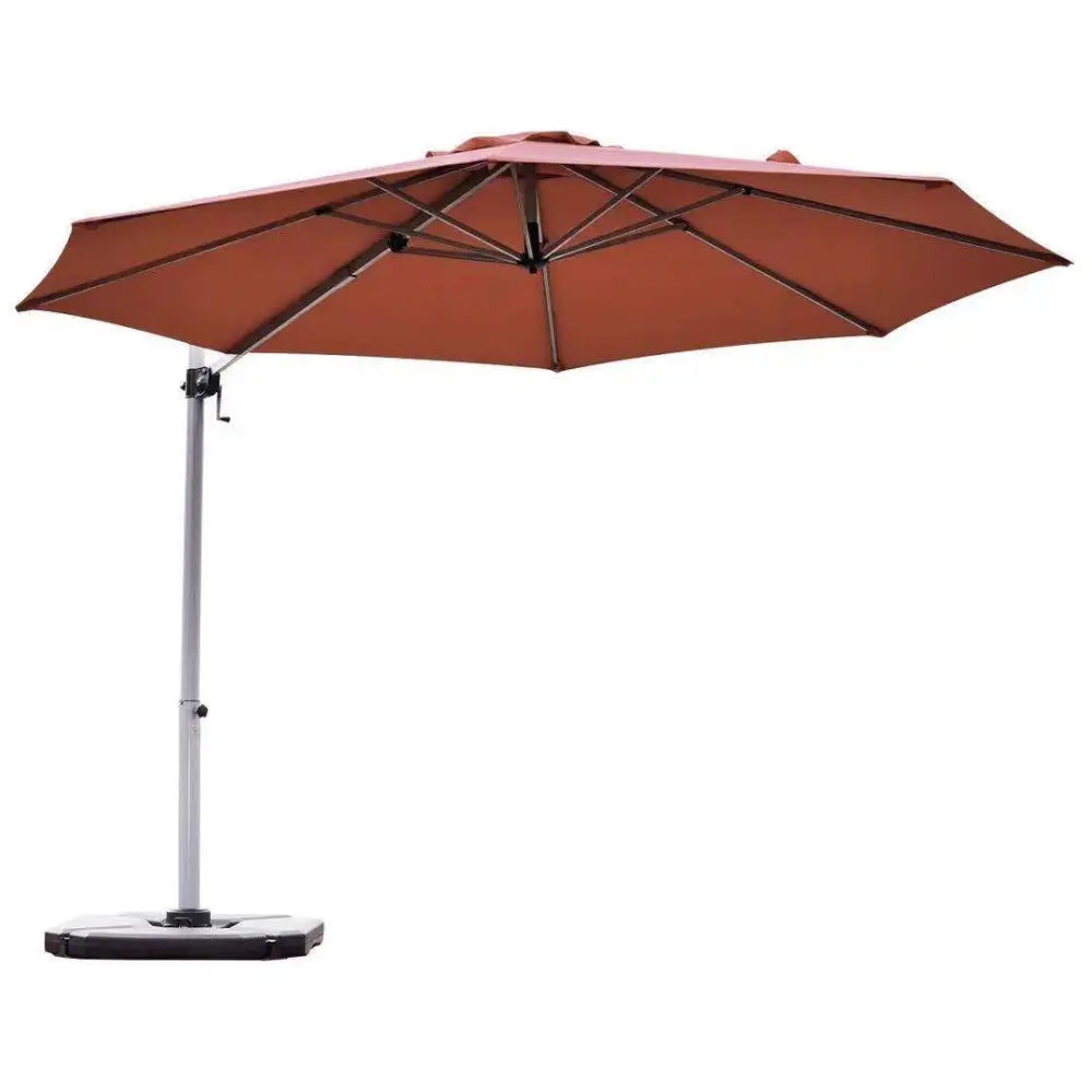 11 Feet Patio Offset Cantilever Umbrella 360° Rotation Aluminum Tilt-Brick Red - Rust Red - Outdoor Umbrellas