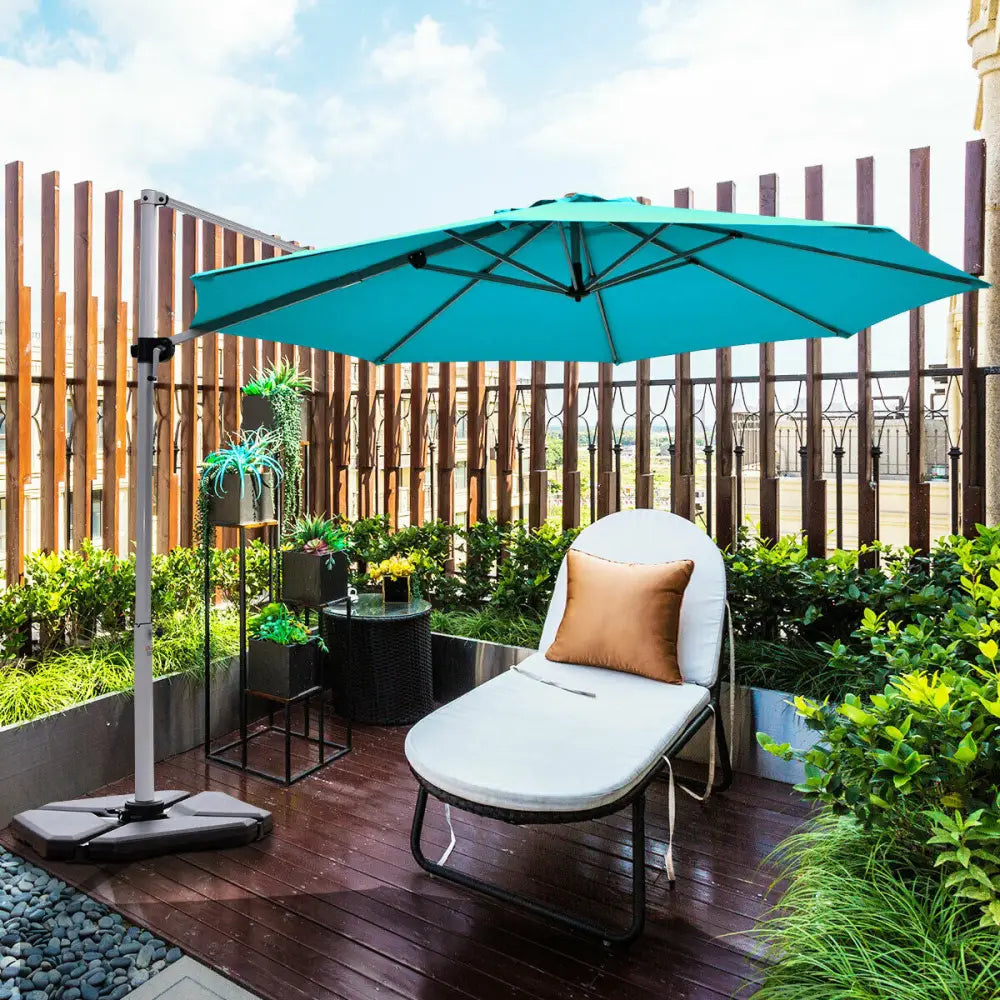 11 Feet Patio Offset Cantilever Umbrella 360° Rotation Aluminum Tilt-Blue - Blue - Outdoor Umbrellas
