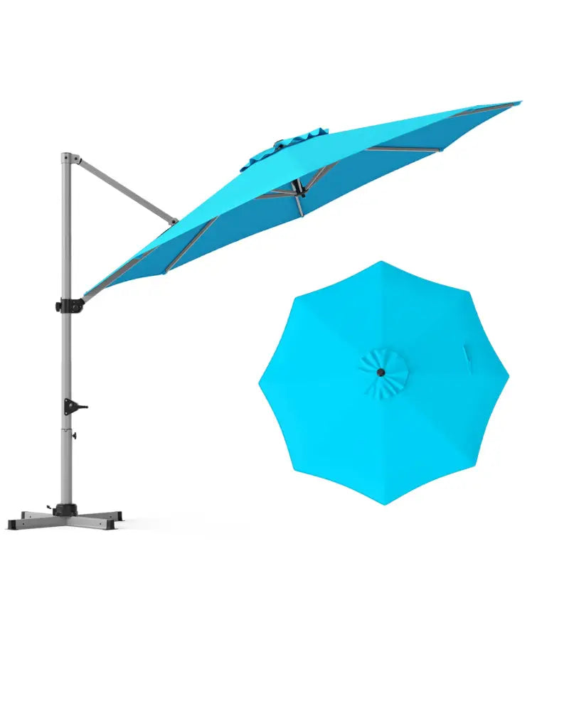 11 Feet Patio Offset Cantilever Umbrella 360° Rotation Aluminum Tilt-Blue - Blue - Outdoor Umbrellas