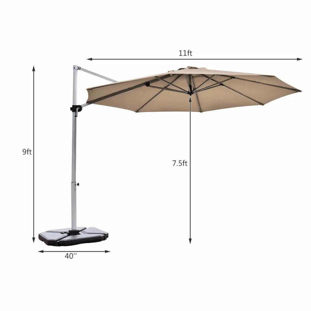11 Feet Patio Offset Cantilever Umbrella 360° Rotation Aluminum Tilt-Tan - Tan - Outdoor Umbrellas
