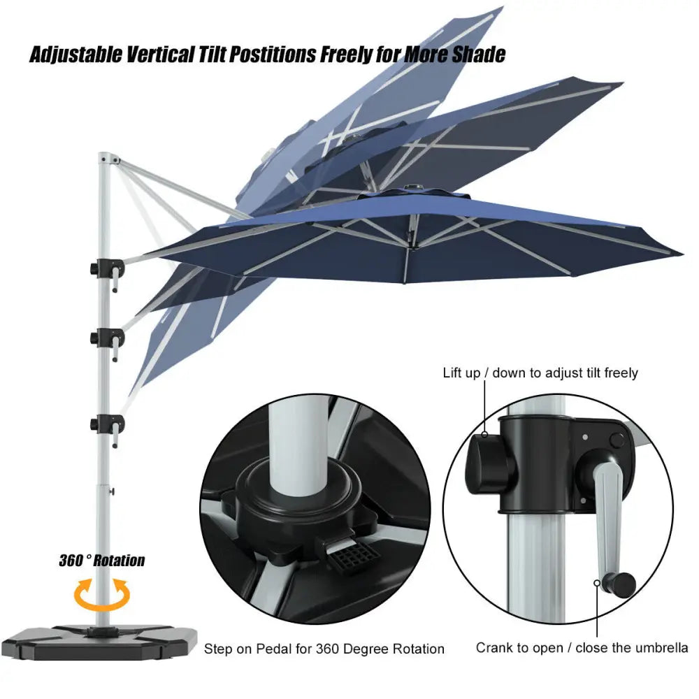 11 Feet Patio Offset Cantilever Umbrella 360° Rotation Aluminum Tilt-Navy - Navy - Outdoor Umbrellas