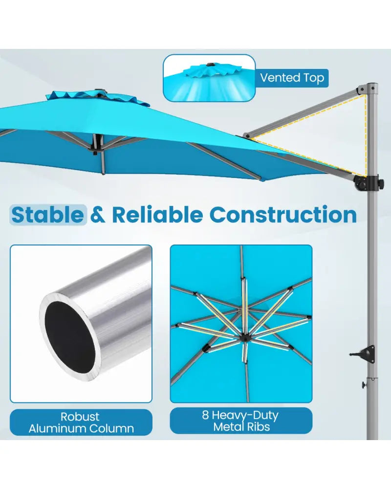 11 Feet Patio Offset Cantilever Umbrella 360° Rotation Aluminum Tilt-Blue - Blue - Outdoor Umbrellas