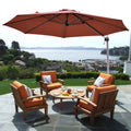 11 Feet Patio Offset Cantilever Umbrella 360° Rotation Aluminum Tilt-Brick Red - Rust Red - Outdoor Umbrellas