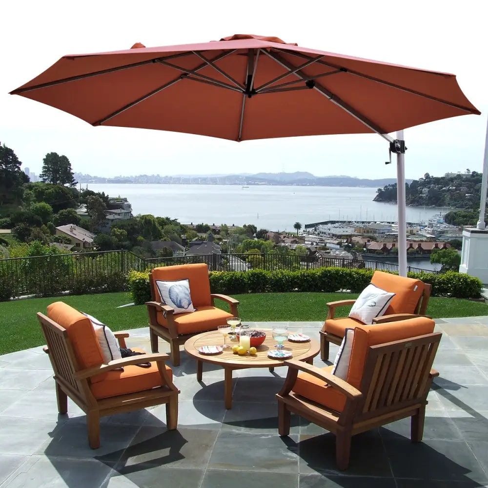 11 Feet Patio Offset Cantilever Umbrella 360° Rotation Aluminum Tilt-Brick Red - Rust Red - Outdoor Umbrellas