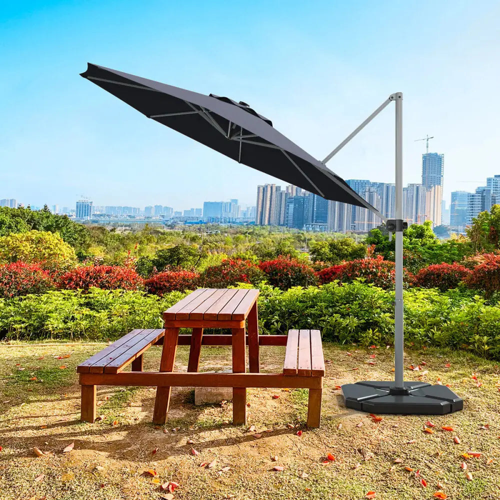 11 Feet Patio Offset Cantilever Umbrella 360° Rotation Aluminum Tilt-Gray - Gray - Outdoor Umbrellas