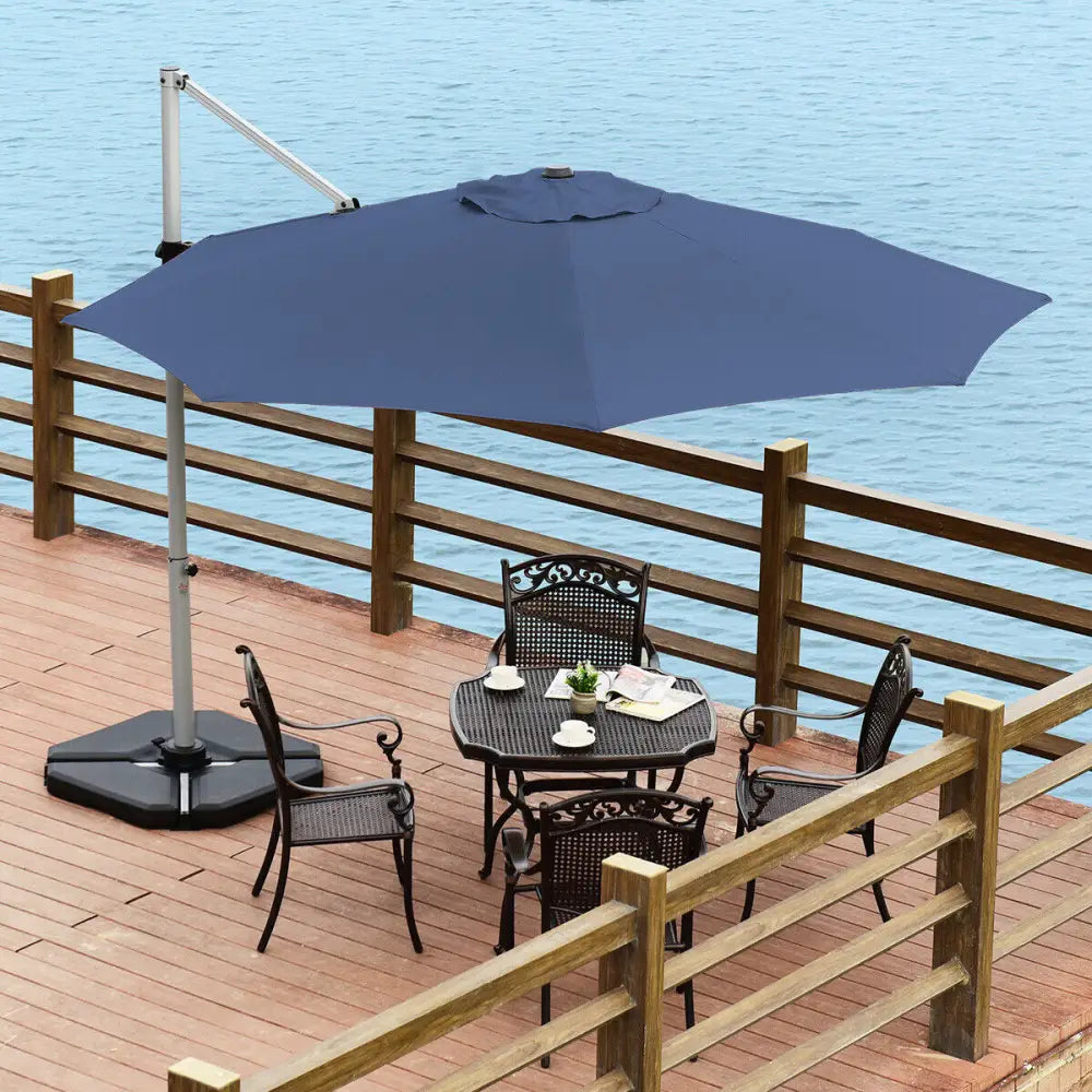 11 Feet Patio Offset Cantilever Umbrella 360° Rotation Aluminum Tilt-Navy - Navy - Outdoor Umbrellas