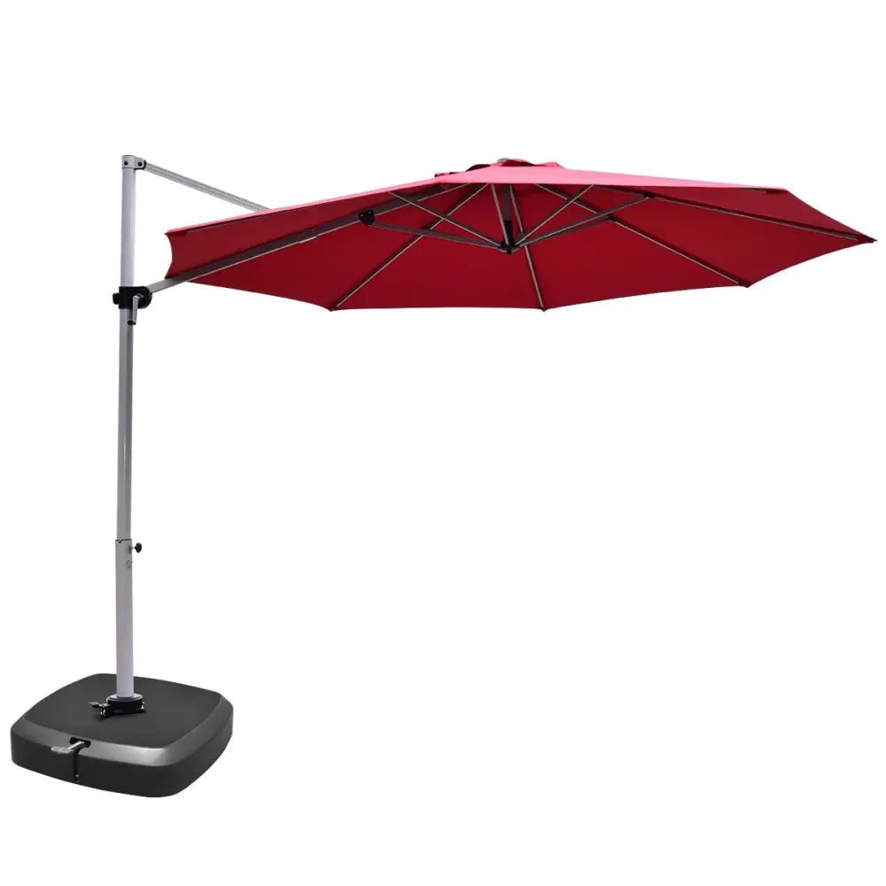 11 Feet Patio Offset Cantilever Umbrella 360° Rotation Aluminum Tilt-Red - Red - Outdoor Umbrellas