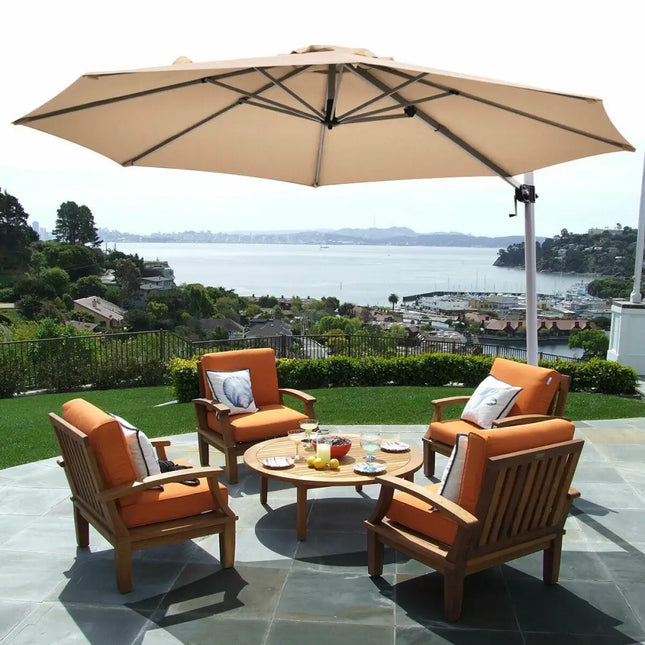 11 Feet Patio Offset Cantilever Umbrella 360° Rotation Aluminum Tilt-Beige - Beige - Outdoor Umbrellas