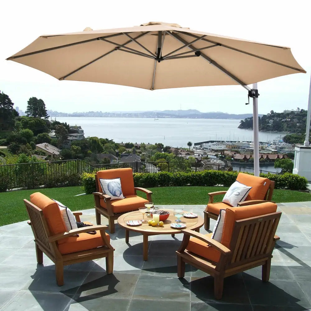 11 Feet Patio Offset Cantilever Umbrella 360° Rotation Aluminum Tilt-Beige - Beige - Outdoor Umbrellas