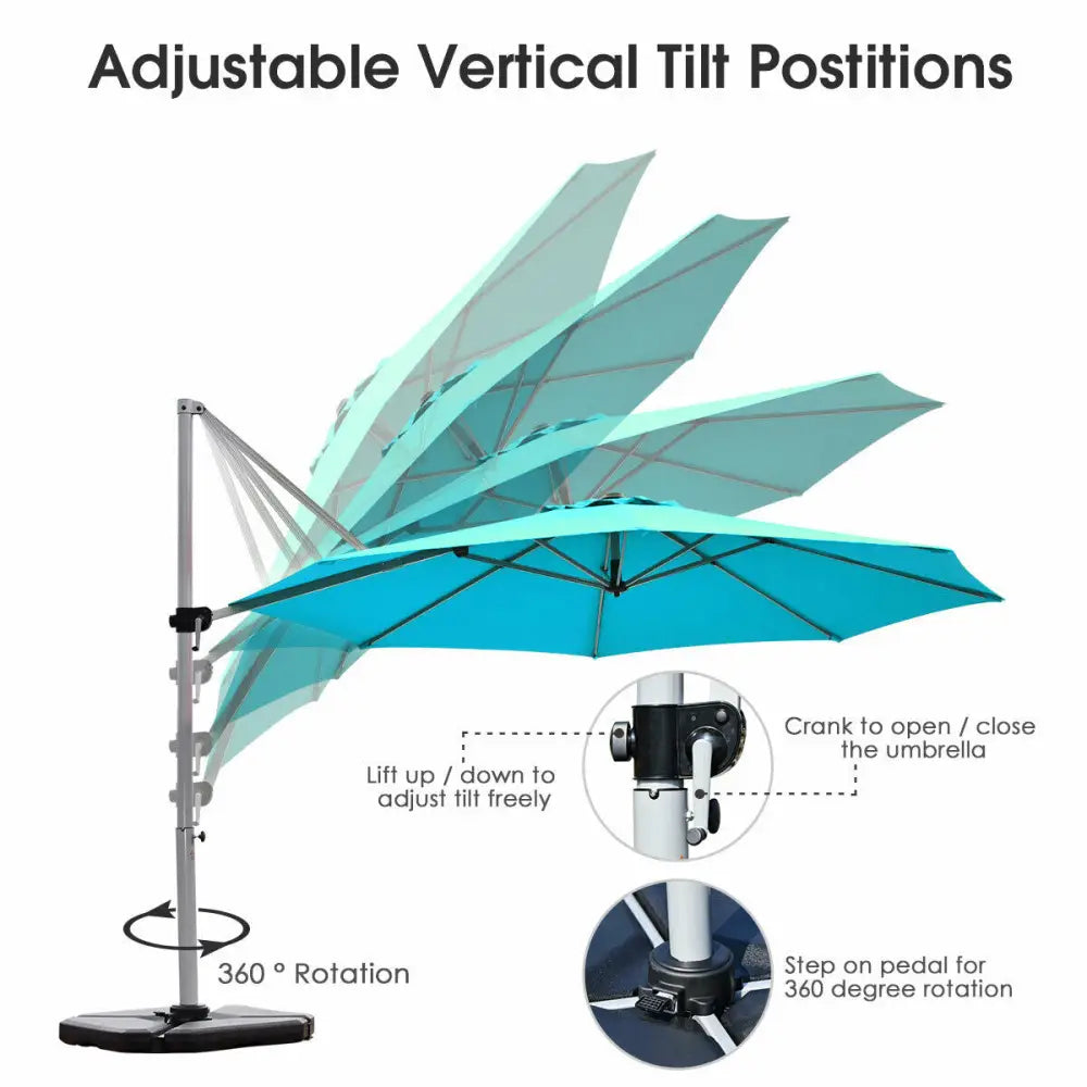 11 Feet Patio Offset Cantilever Umbrella 360° Rotation Aluminum Tilt-Blue - Blue - Outdoor Umbrellas