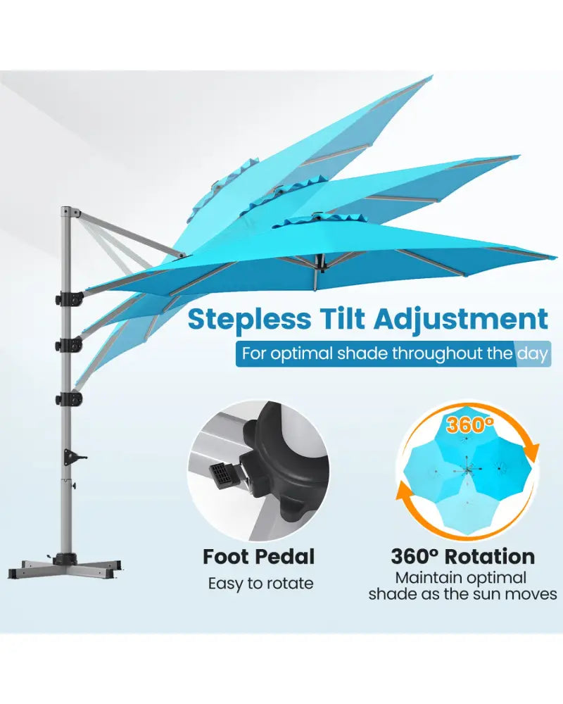 11 Feet Patio Offset Cantilever Umbrella 360° Rotation Aluminum Tilt-Blue - Blue - Outdoor Umbrellas