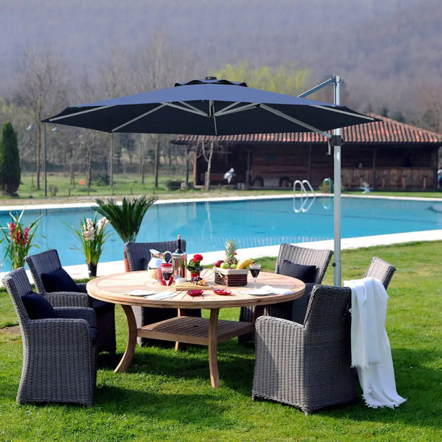 11 Feet Patio Offset Cantilever Umbrella 360° Rotation Aluminum Tilt-Navy - Navy - Outdoor Umbrellas