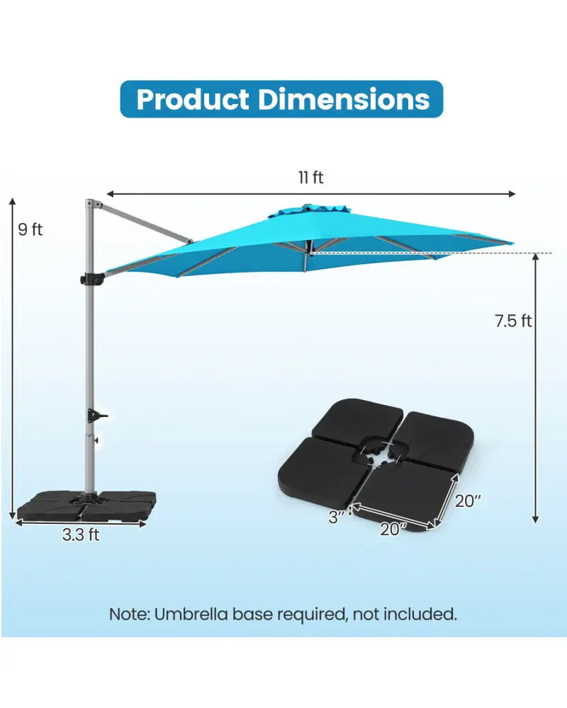 11 Feet Patio Offset Cantilever Umbrella 360° Rotation Aluminum Tilt-Blue - Blue - Outdoor Umbrellas