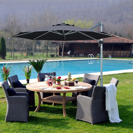 11 Feet Patio Offset Cantilever Umbrella 360° Rotation Aluminum Tilt-Gray - Gray - Outdoor Umbrellas