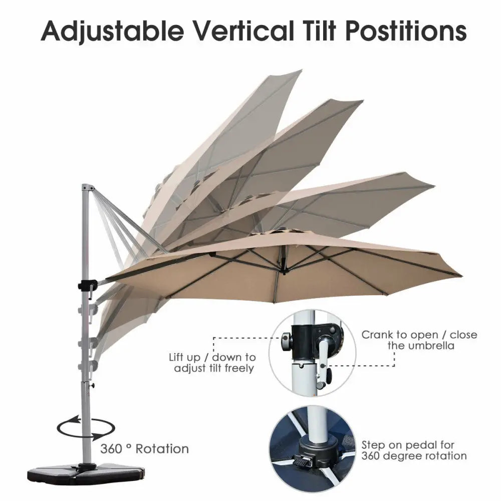 11 Feet Patio Offset Cantilever Umbrella 360° Rotation Aluminum Tilt-Tan - Tan - Outdoor Umbrellas