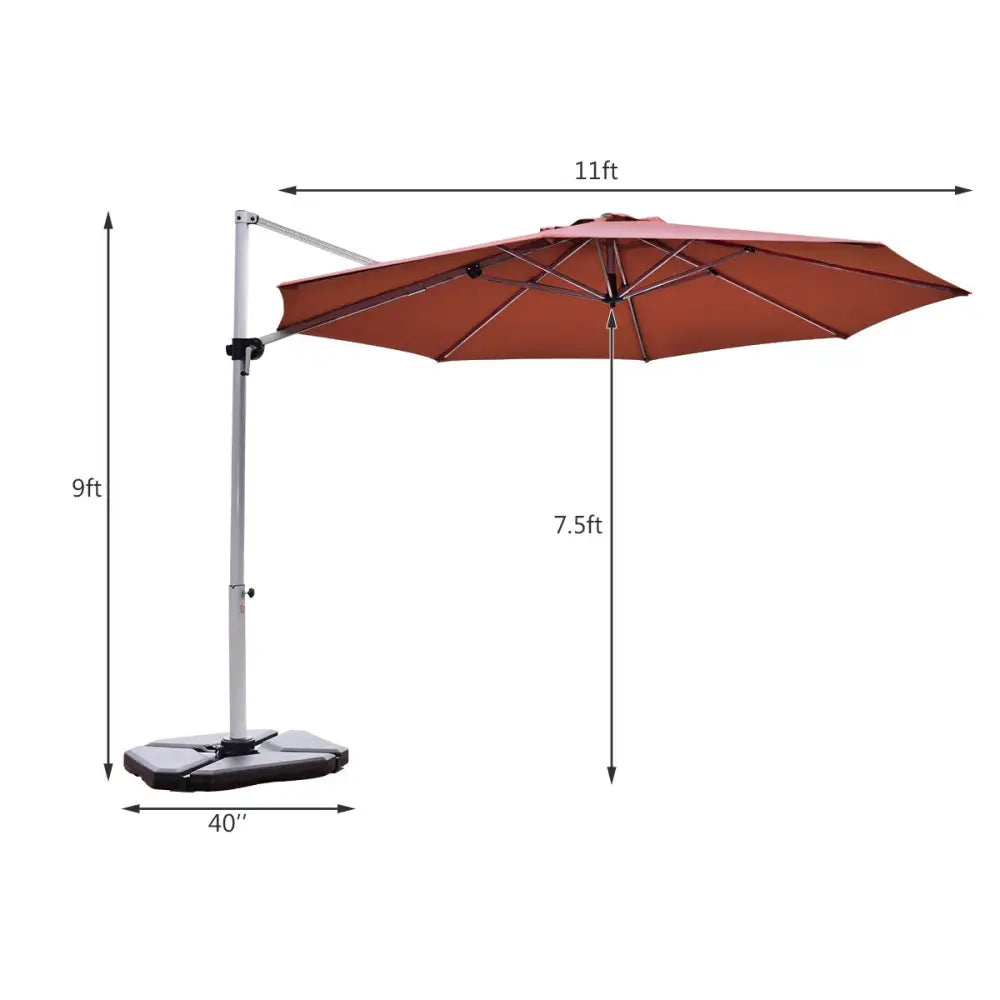 11 Feet Patio Offset Cantilever Umbrella 360° Rotation Aluminum Tilt-Brick Red - Rust Red - Outdoor Umbrellas