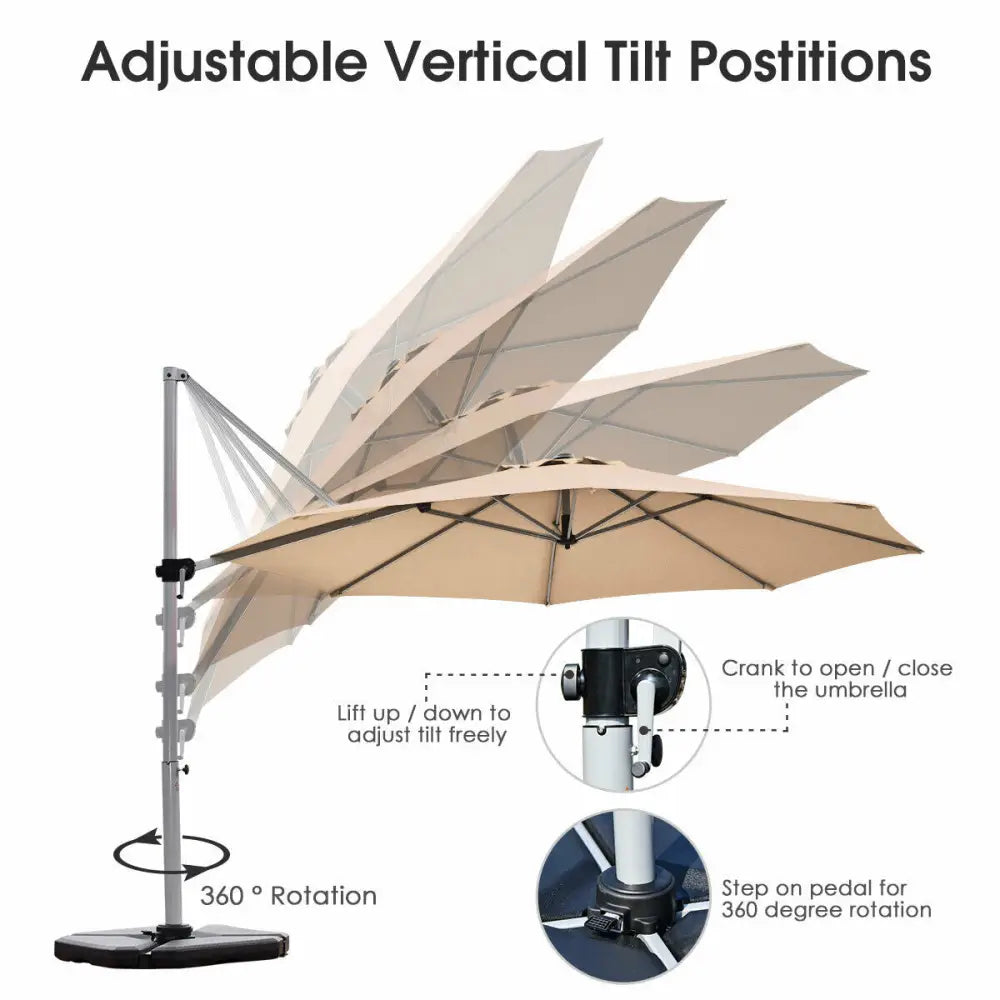 11 Feet Patio Offset Cantilever Umbrella 360° Rotation Aluminum Tilt-Beige - Beige - Outdoor Umbrellas