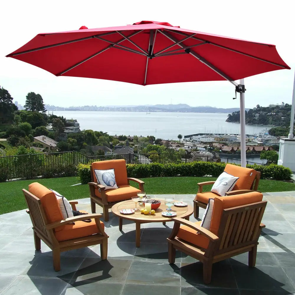 11 Feet Patio Offset Cantilever Umbrella 360° Rotation Aluminum Tilt-Red - Red - Outdoor Umbrellas