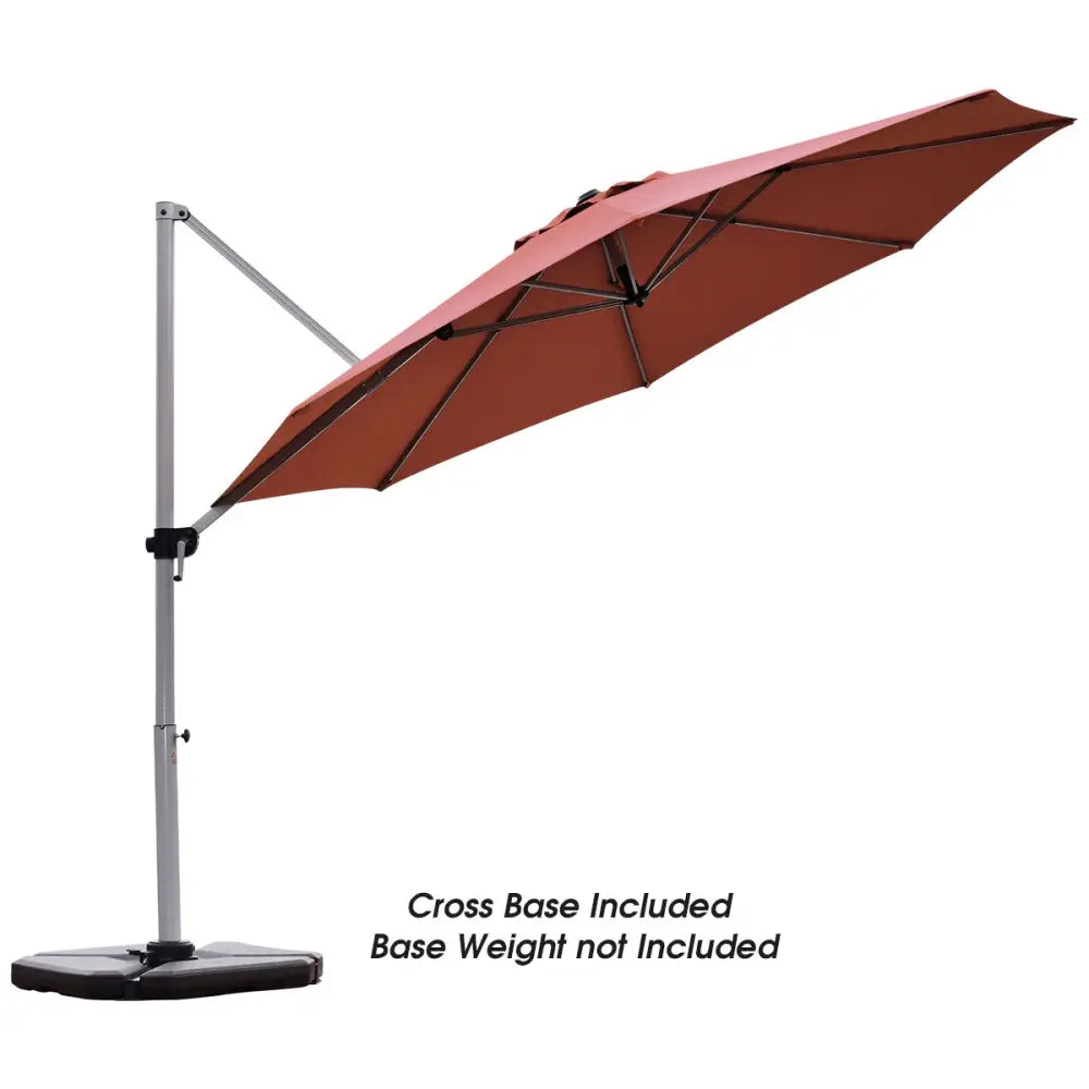 11 Feet Patio Offset Cantilever Umbrella 360° Rotation Aluminum Tilt-Brick Red - Rust Red - Outdoor Umbrellas