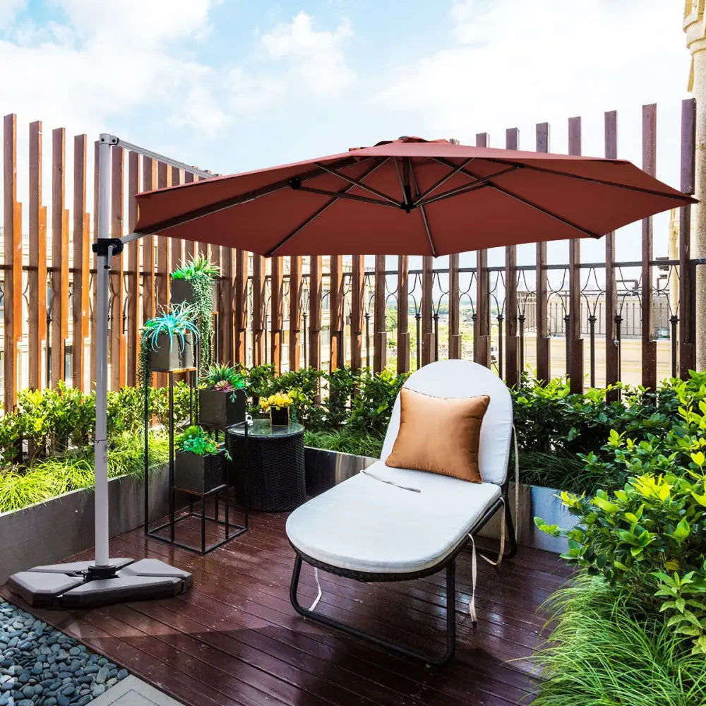 11 Feet Patio Offset Cantilever Umbrella 360° Rotation Aluminum Tilt-Brick Red - Rust Red - Outdoor Umbrellas