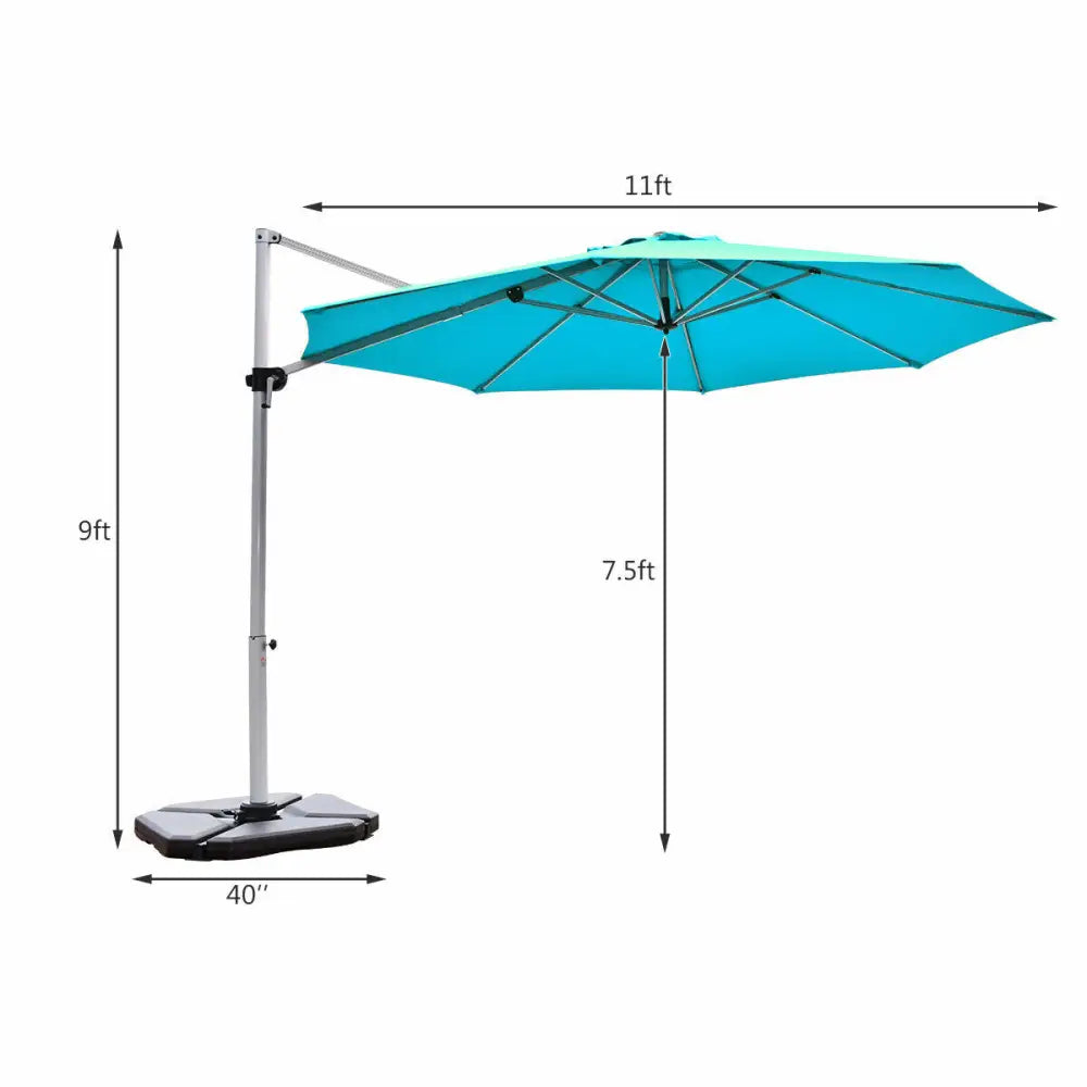 11 Feet Patio Offset Cantilever Umbrella 360° Rotation Aluminum Tilt-Blue - Blue - Outdoor Umbrellas