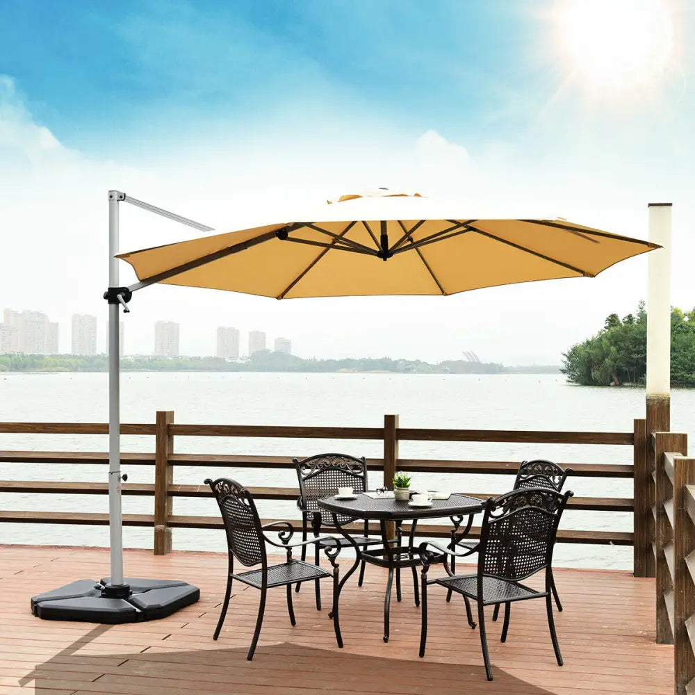 11 Feet Patio Offset Cantilever Umbrella 360° Rotation Aluminum Tilt-Beige - Beige - Outdoor Umbrellas