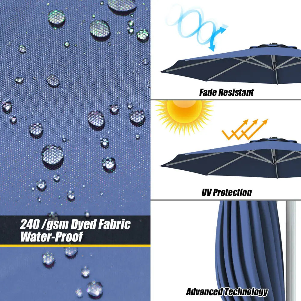 11 Feet Patio Offset Cantilever Umbrella 360° Rotation Aluminum Tilt-Navy - Navy - Outdoor Umbrellas
