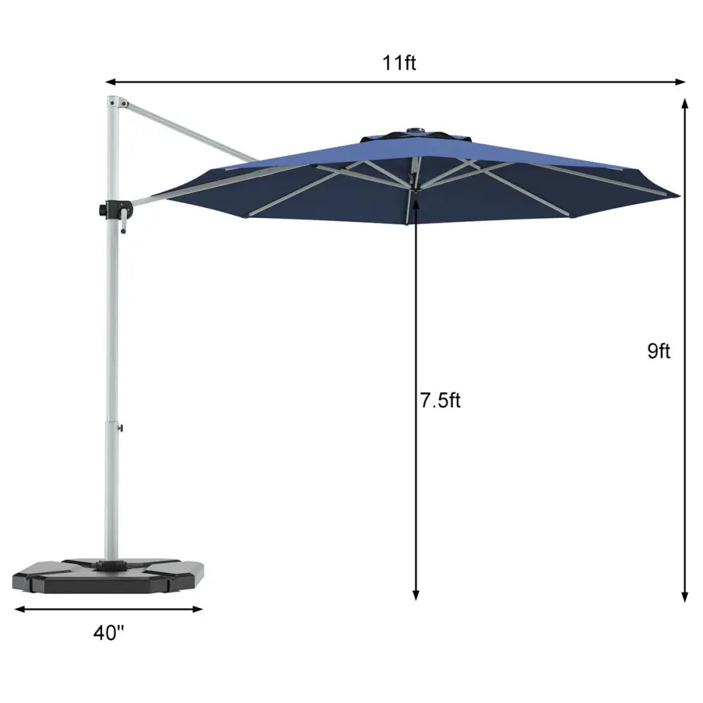 11 Feet Patio Offset Cantilever Umbrella 360° Rotation Aluminum Tilt-Navy - Navy - Outdoor Umbrellas