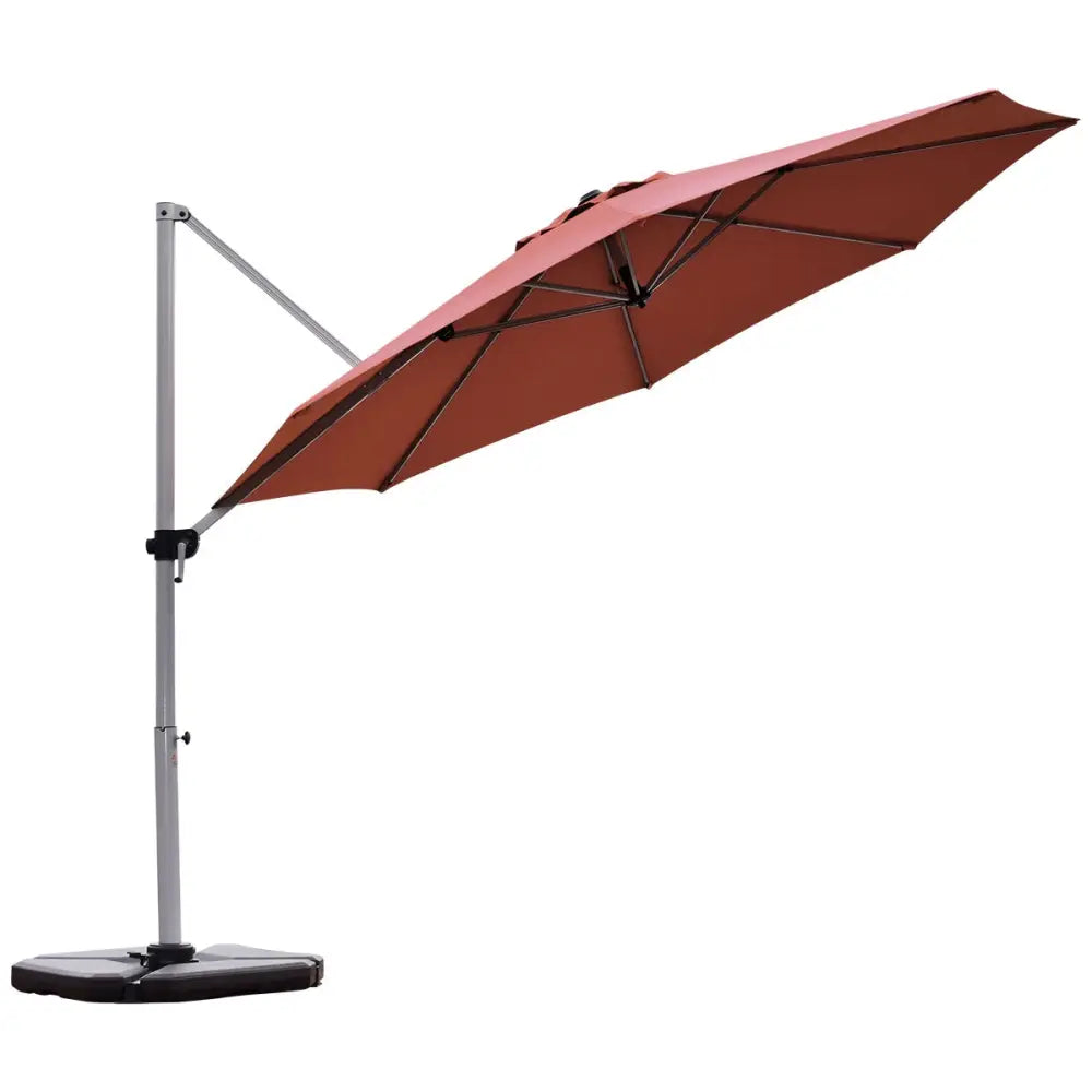 11 Feet Patio Offset Cantilever Umbrella 360° Rotation Aluminum Tilt-Brick Red - Rust Red - Outdoor Umbrellas