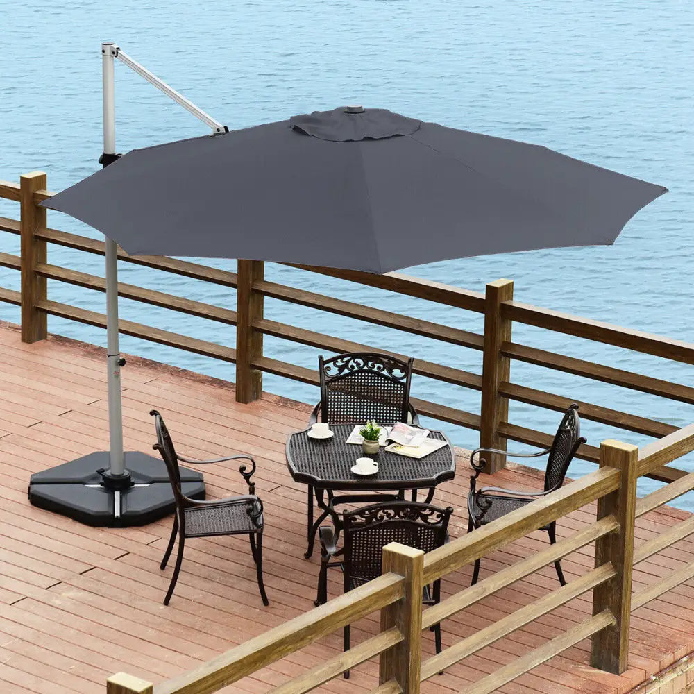 11 Feet Patio Offset Cantilever Umbrella 360° Rotation Aluminum Tilt-Gray - Gray - Outdoor Umbrellas