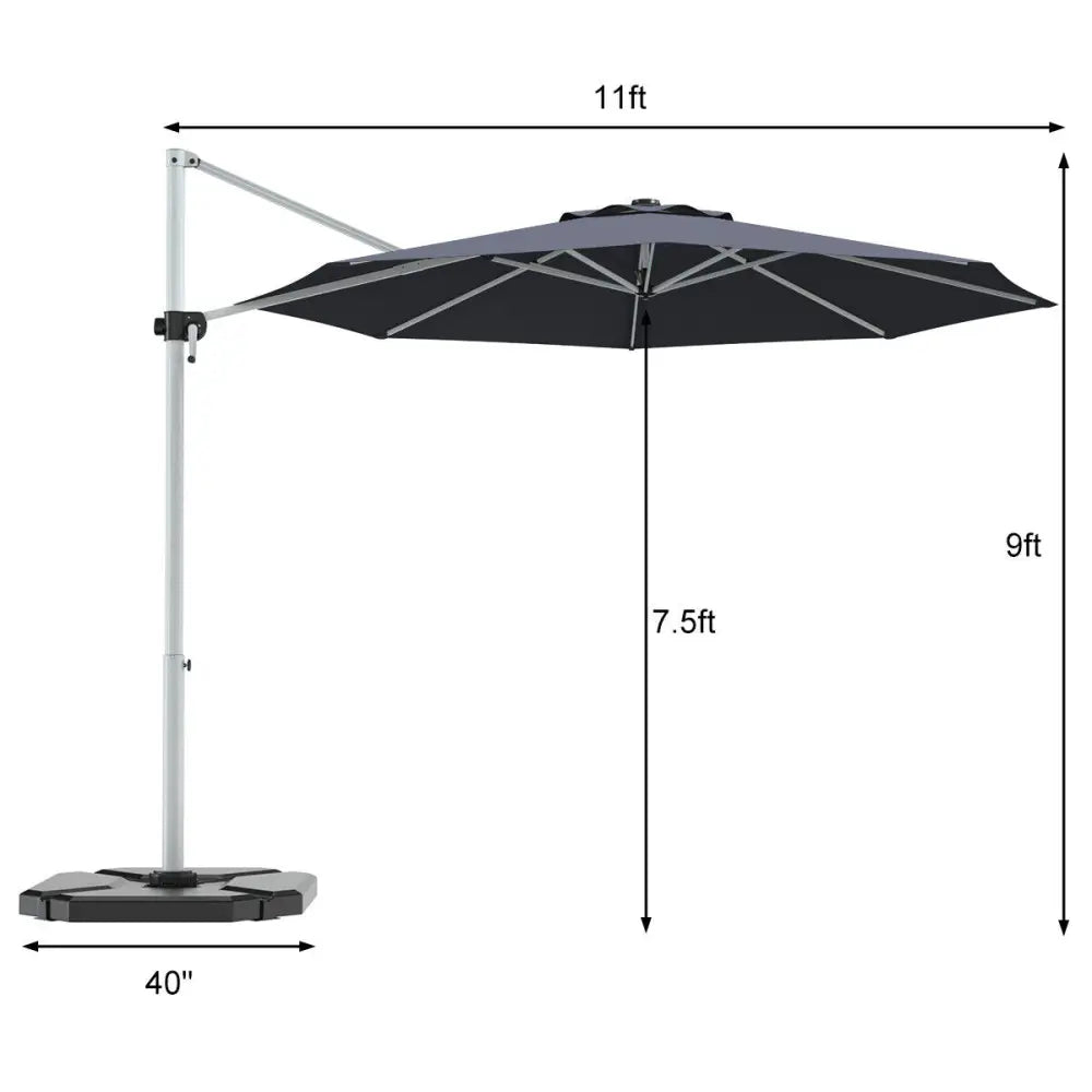 11 Feet Patio Offset Cantilever Umbrella 360° Rotation Aluminum Tilt-Gray - Gray - Outdoor Umbrellas
