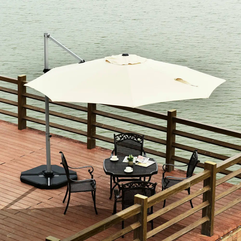 11 Feet Patio Offset Cantilever Umbrella 360° Rotation Aluminum Tilt-Beige - Beige - Outdoor Umbrellas