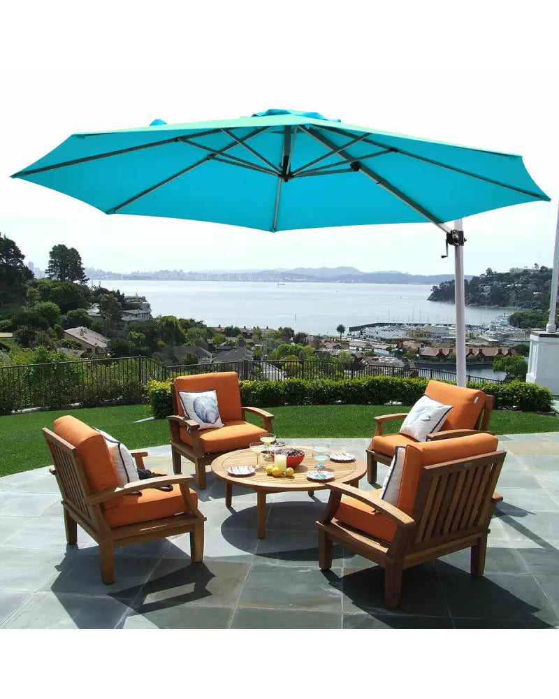 11 Feet Patio Offset Cantilever Umbrella 360Â° Rotation Aluminum Tilt-Blue - Blue - Outdoor Umbrellas