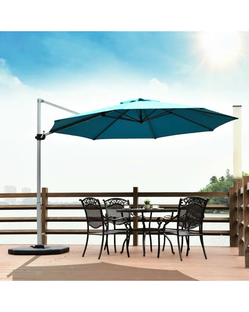11 Feet Patio Offset Cantilever Umbrella 360Â° Rotation Aluminum Tilt-Blue - Blue - Outdoor Umbrellas