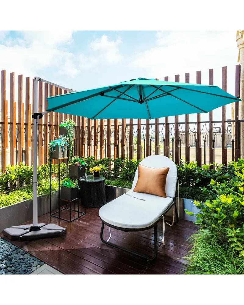 11 Feet Patio Offset Cantilever Umbrella 360Â° Rotation Aluminum Tilt-Blue - Blue - Outdoor Umbrellas