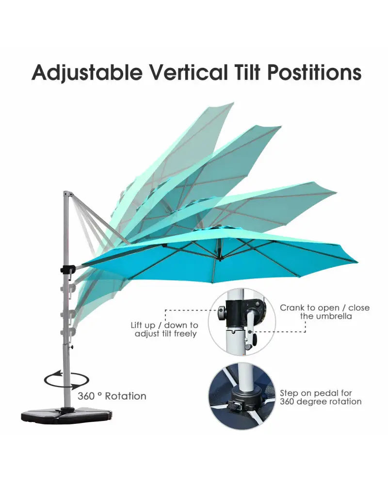 11 Feet Patio Offset Cantilever Umbrella 360Â° Rotation Aluminum Tilt-Blue - Blue - Outdoor Umbrellas