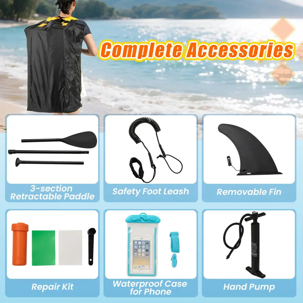 11 Feet Premium SUP Inflatable Stand Up Paddle Board with Accessories and Repair Kit-L - Surfing