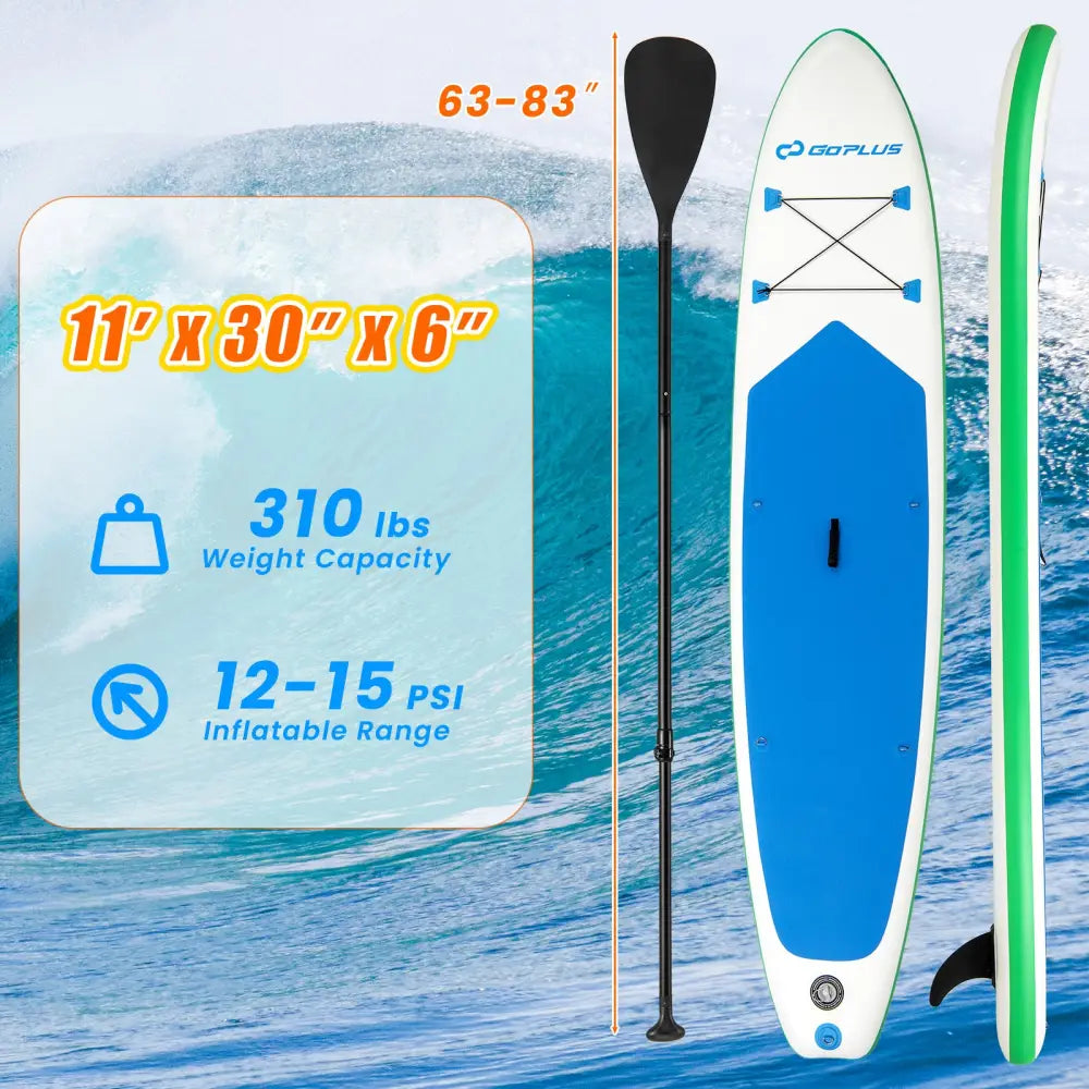 11 Feet Premium SUP Inflatable Stand Up Paddle Board with Accessories and Repair Kit-L - Surfing