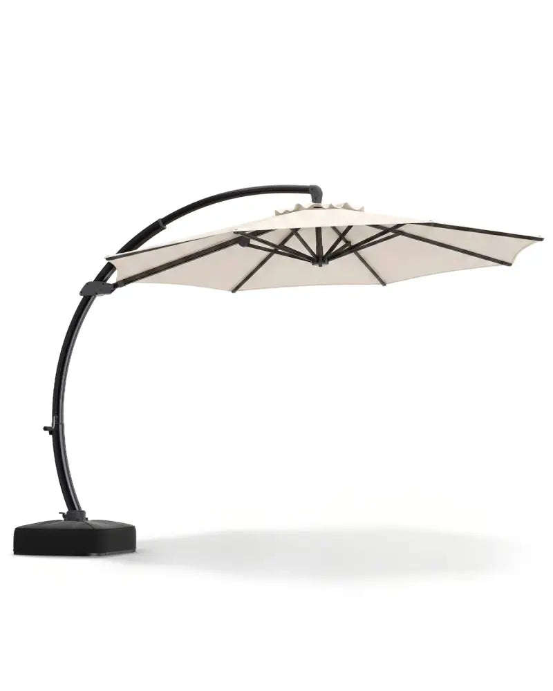 11 FT Cantilever Patio Umbrella with Base with 360° Rotation and Tilt Adjustment-Beige - Beige - Outdoor Umbrellas