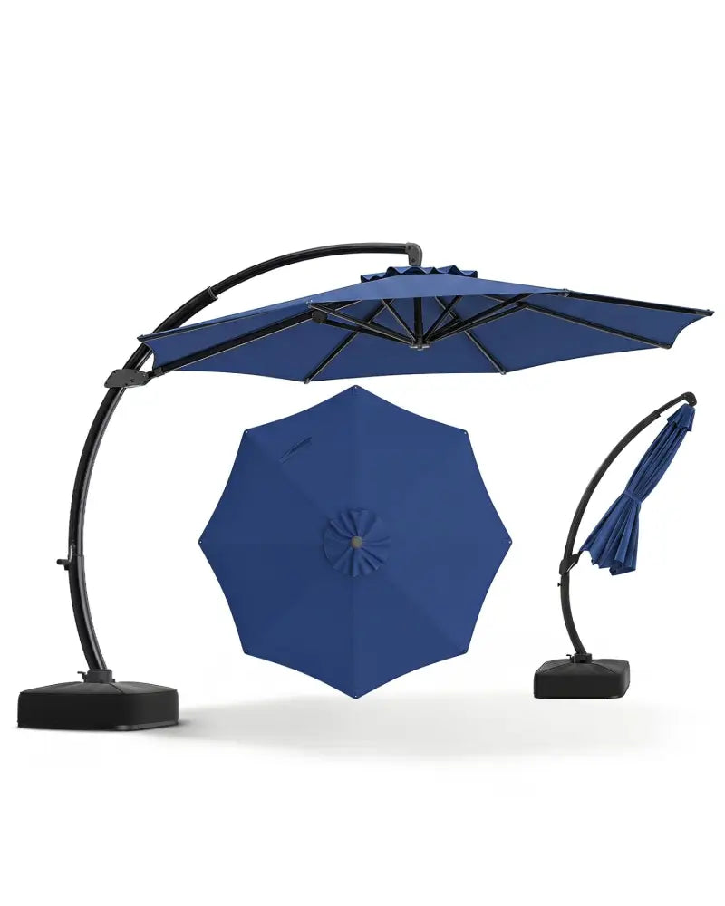 11 FT Cantilever Patio Umbrella with Base with 360° Rotation and Tilt Adjustment-Navy - Navy - Outdoor Umbrellas
