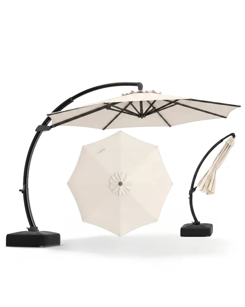 11 FT Cantilever Patio Umbrella with Base with 360° Rotation and Tilt Adjustment-Beige - Beige - Outdoor Umbrellas