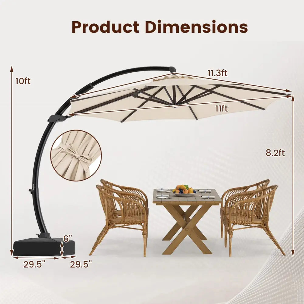 11 FT Cantilever Patio Umbrella with Base with 360° Rotation and Tilt Adjustment-Beige - Beige - Outdoor Umbrellas