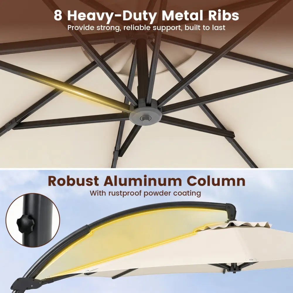 11 FT Cantilever Patio Umbrella with Base with 360° Rotation and Tilt Adjustment-Beige - Beige - Outdoor Umbrellas
