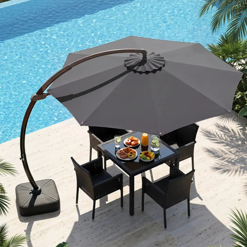 11 FT Cantilever Patio Umbrella with Base with 360° Rotation and Tilt Adjustment-Gray - Gray - Outdoor Umbrellas