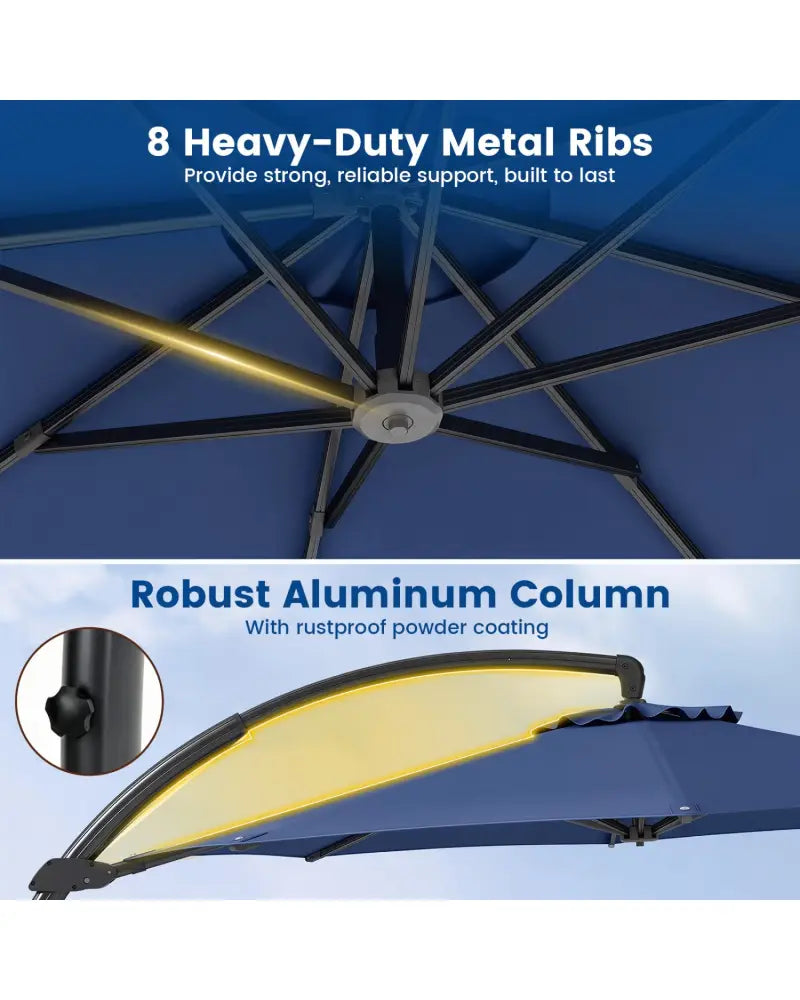 11 FT Cantilever Patio Umbrella with Base with 360° Rotation and Tilt Adjustment-Navy - Navy - Outdoor Umbrellas
